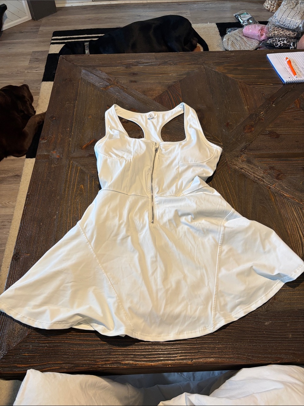 White Racerback Mini Dress with Front Zip with built in shorts